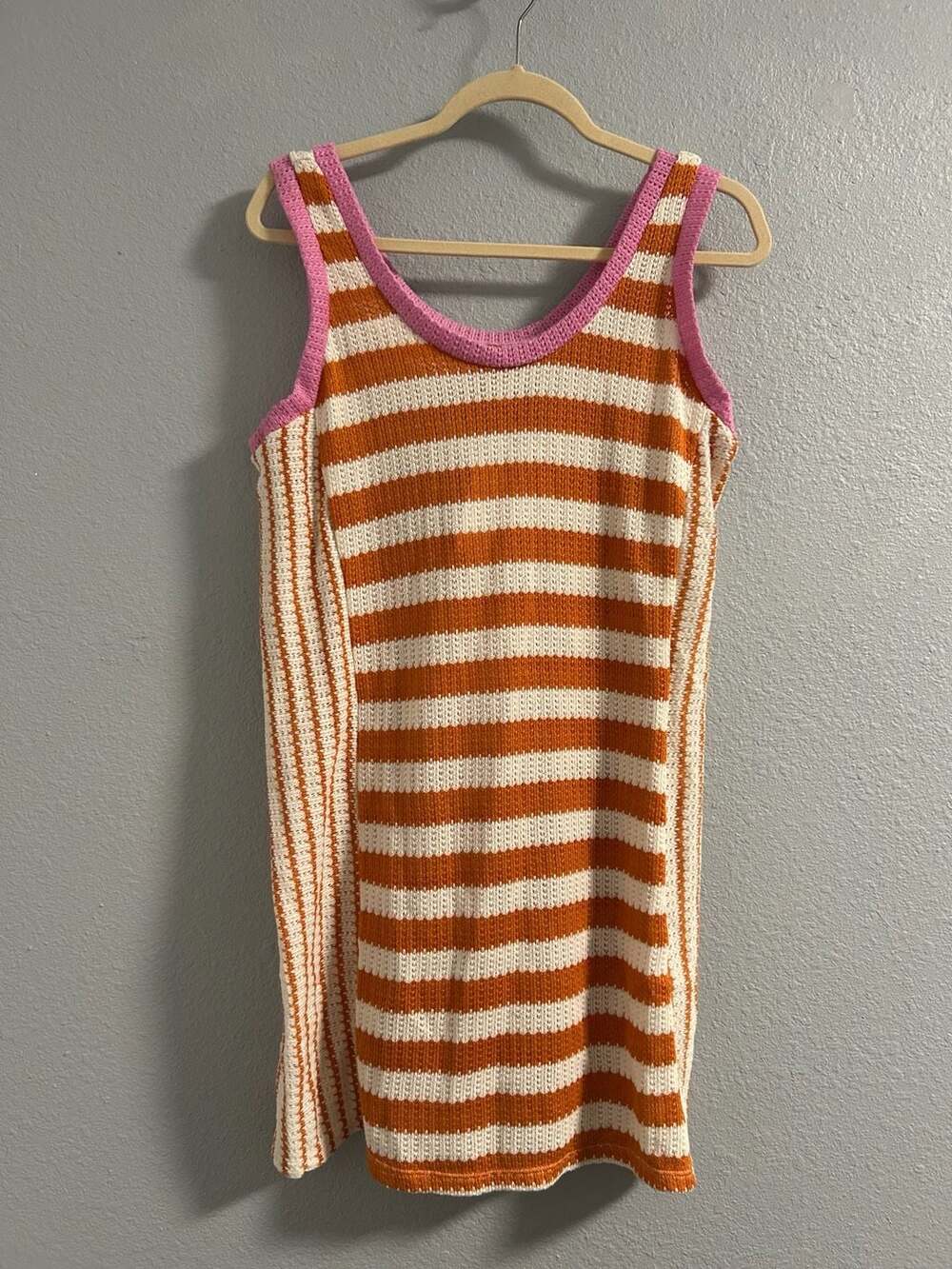 Solid & Striped Mini Crochet Dress Size L Orange Cream Striped